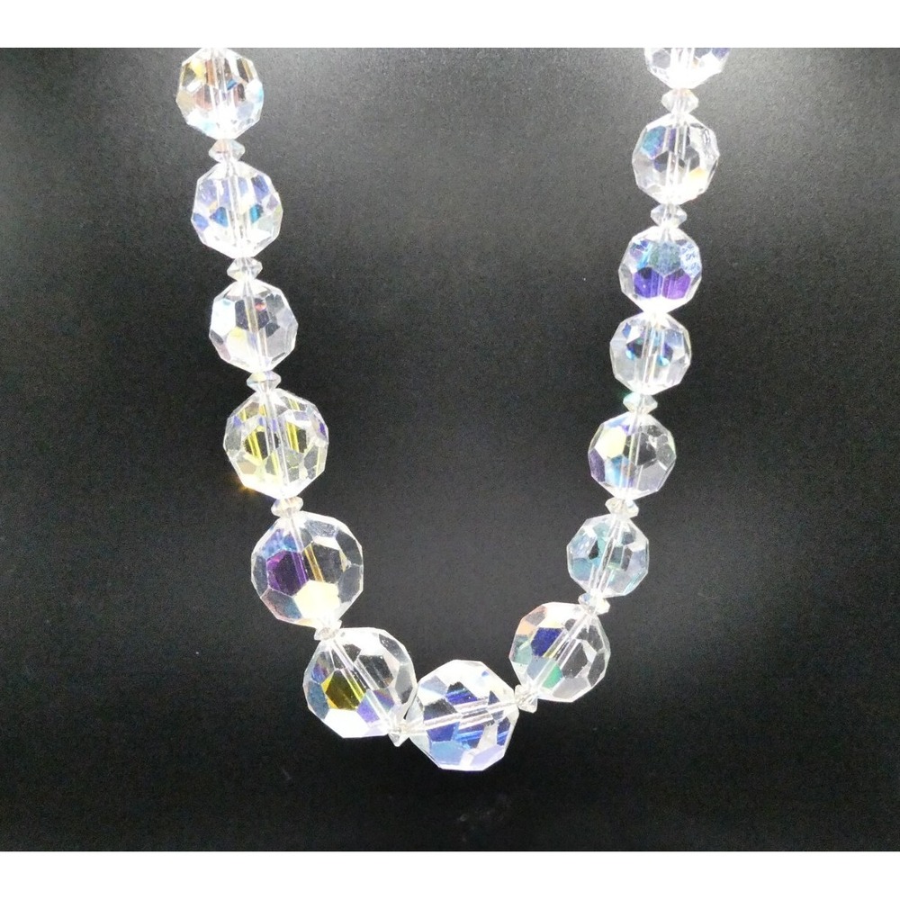 Graduated Czech Aurora Borealis Galss Faceted Beaded 25" Necklace